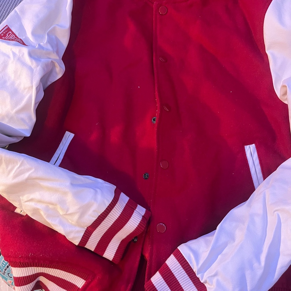 Superdry Red and White Varsity Jacket